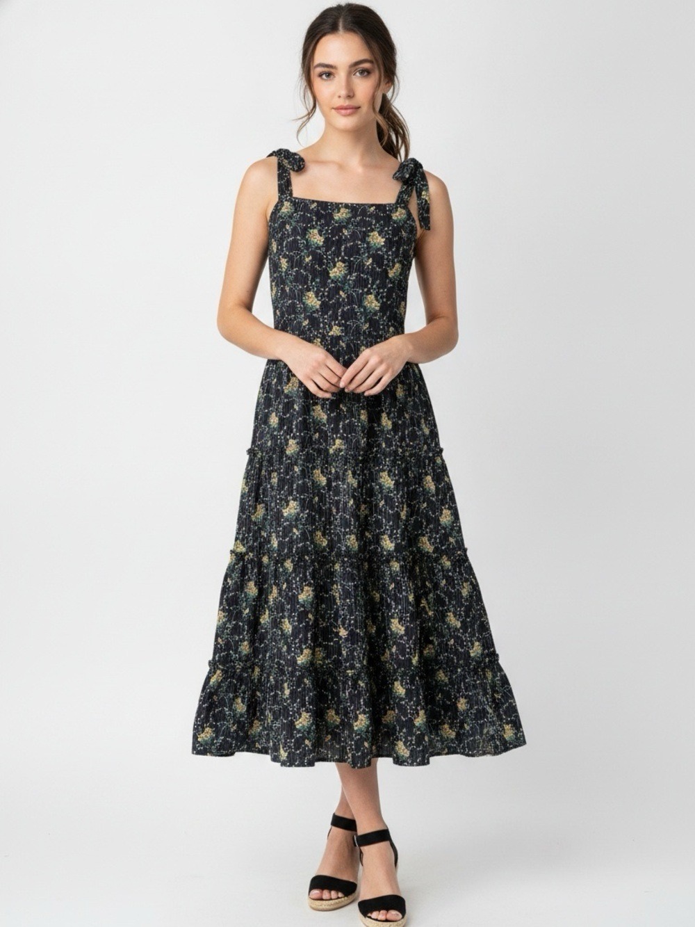 Paige Black Floral Sleeveless Midi Dress Fit and Flare XL